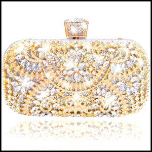 Rhinestone Evening Clutch with Detachable Chain Strap Elegant Prom Wedding Bag